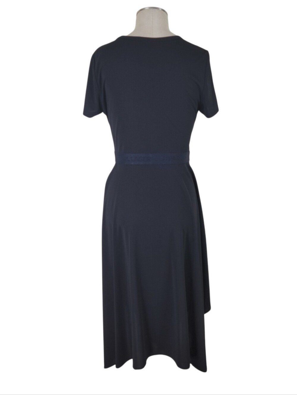 Karl Lagerfeld Fit N Flare Dress Size L Black Handkerchief Hem Short Sleeve New - Picture 4 of 12